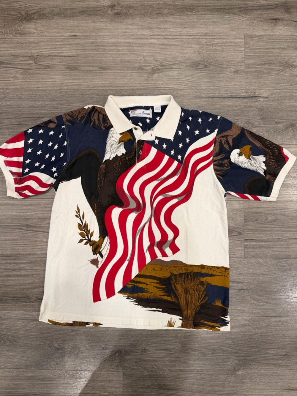 American Summer American Flag with Bald Eagle Polo Shirt Men’s Size Extra Large
